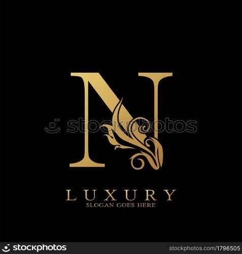 Gold Luxury Initial Letter N Logo vector design for luxuries business.