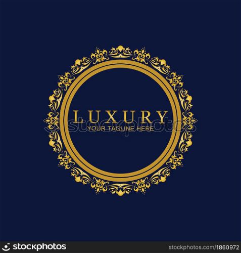 Gold Luxury Round Ornament, Floral Design Logo, Golden Decorative Template, Heraldic Emblem, Business Graphics, Fashion Sign