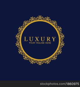 Gold Luxury Round Ornament, Floral Design Logo, Golden Decorative Template, Heraldic Emblem, Business Graphics, Fashion Sign