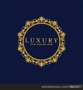 Gold Luxury Round Ornament, Floral Design Logo, Golden Decorative Template, Heraldic Emblem, Business Graphics, Fashion Sign