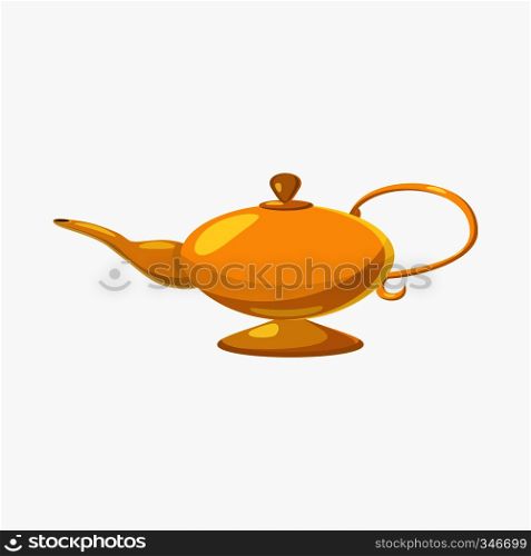 Gold magic lamp icon in cartoon style isolated on white background. Magic lamp icon, cartoon style