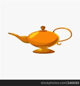 Gold magic lamp icon in cartoon style isolated on white background. Magic lamp icon, cartoon style