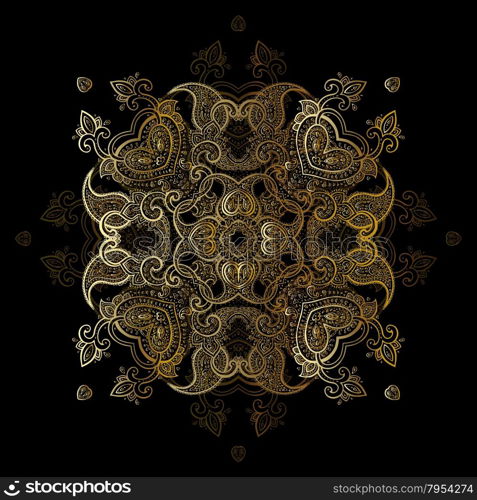 Gold mandala. Gold mandala on black background. Ethnic vintage pattern.