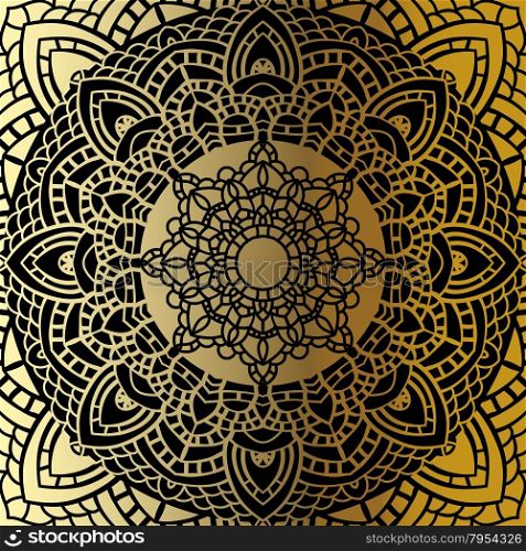 Gold mandala. Gold mandala on black background. Ethnic vintage pattern.