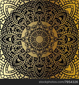 Gold mandala. Gold mandala on black background. Ethnic vintage pattern.