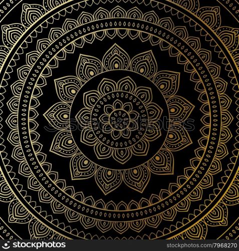 Gold mandala. Gold mandala on black background. Ethnic vintage pattern.