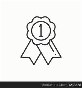 Gold medal award with ribbon. Winner line icon. First place leadership champion achievement. 1st place. Vector isolated illustration. Linear flat design. Success symbols. Object. Sign.