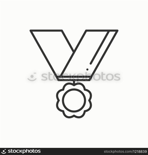 Gold medal award with ribbon. Winner line icon. First place leadership champion achievement. 1st place. Vector isolated illustration. Linear flat design. Success symbols. Object. Sign.