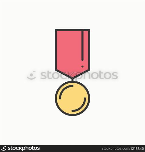 Gold medal award with ribbon. Winner line icon. First place leadership champion achievement. 1st place. Vector isolated illustration. Linear flat design. Success symbols. Object. Sign.. Gold medal award with ribbon. Winner line thin icon. First place leadership champion achievement. 1st place. Vector isolated illustration. Linear flat design. Success symbols. Object. Sign. Badge