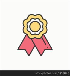 Gold medal award with ribbon. Winner line icon. First place leadership champion achievement. 1st place. Vector isolated illustration. Linear flat design. Success symbols. Object. Sign.. Gold medal award with ribbon. Winner line thin icon. First place leadership champion achievement. 1st place. Vector isolated illustration. Linear flat design. Success symbols. Object. Sign. Badge