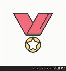 Gold medal award with ribbon. Winner line icon. First place leadership champion achievement. 1st place. Vector isolated illustration. Linear flat design. Success symbols. Object. Sign. Star. Gold medal award with ribbon. Winner line thin icon. First place leadership champion achievement. 1st place. Vector isolated illustration. Linear flat design. Success symbols. Object. Sign. Star