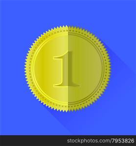 Gold Medal. Gold Medal Icon Isolated on Blue Background