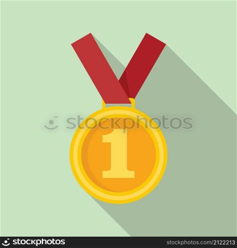 Gold medal icon flat vector. Ribbon metal. Prize badge. Gold medal icon flat vector. Ribbon metal