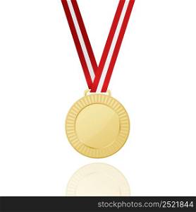 Gold Medal With Red Ribbon. Icon. Vector Illustration.