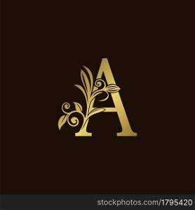 Gold Nature Leaf A Luxury Letter Logo Concept. Elegant floral style with alphabet vector design