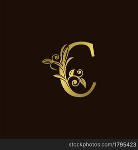 Gold Nature Leaf C Luxury Letter Logo Concept. Elegant floral style with alphabet vector design