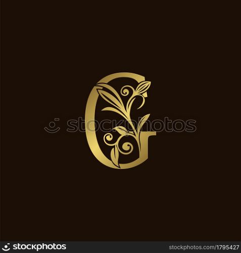 Gold Nature Leaf G Luxury Letter Logo Concept. Elegant floral style with alphabet vector design