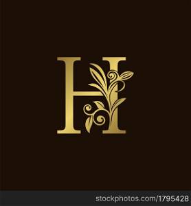 Gold Nature Leaf H Luxury Letter Logo Concept. Elegant floral style with alphabet vector design