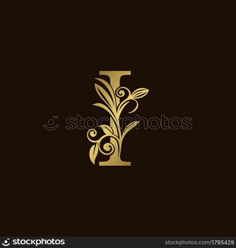 Gold Nature Leaf I Luxury Letter Logo Concept. Elegant floral style with alphabet vector design