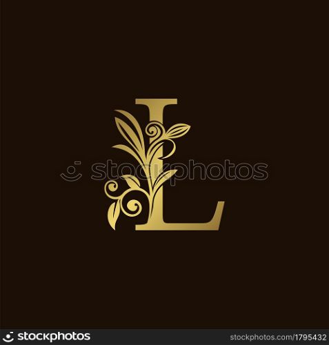 Gold Nature Leaf L Luxury Letter Logo Concept. Elegant floral style with alphabet vector design