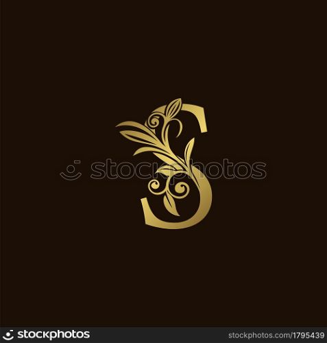Gold Nature Leaf S Luxury Letter Logo Concept. Elegant floral style with alphabet vector design