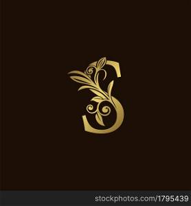 Gold Nature Leaf S Luxury Letter Logo Concept. Elegant floral style with alphabet vector design