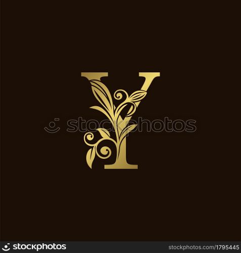 Gold Nature Leaf Y Luxury Letter Logo Concept. Elegant floral style with alphabet vector design