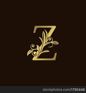 Gold Nature Leaf Z Luxury Letter Logo Concept. Elegant floral style with alphabet vector design
