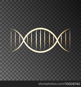 Gold  neon DNA helix isolated on transparent background. Vector molecule for skin care organic  cosmetic products and science templates.