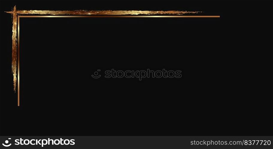 Gold or copper corners with a gold glitter effect on a dark background. Luxury vector premium design template.. Gold or copper corners with a gold 