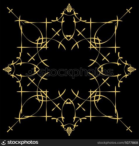 Gold ornament on black background and set of dividers Vector illustration