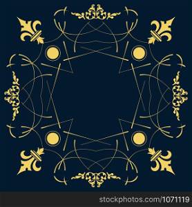 Gold ornament on blue dark background. Can be used as invitation card. Vector illustration