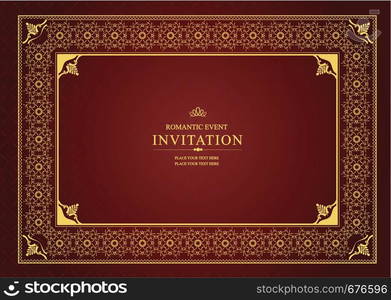 Gold ornament on brown background. Can be used as invitation card or cover. Vector illustration