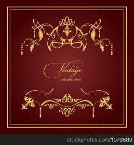 Gold ornament on brown background. Can be used as invitation card. Vector illustration