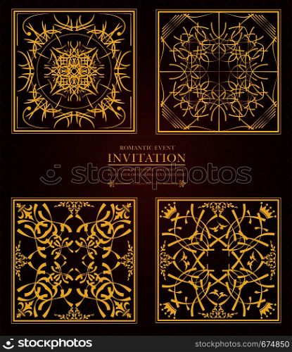 Gold ornament on brown background with Japanese ornament style. Can be used as invitation card or cover. Vector illustration
