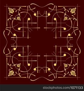 Gold ornament on brown dark background. Can be used as invitation card. Vector illustration