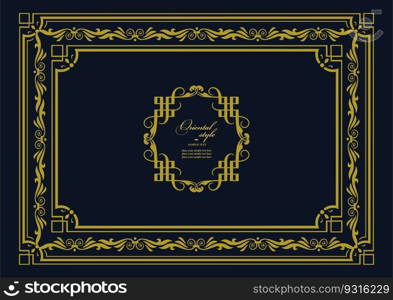 Gold ornament on dark background. Can be used as invitation card. Book cover. Vector illustration