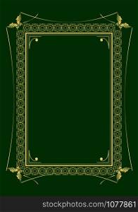 Gold ornament on deep green background and set of dividers Vector illustration