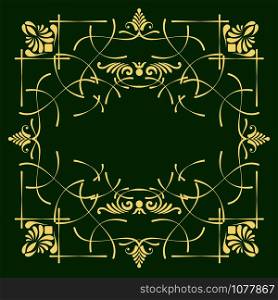 Gold ornament on deep green background and set of dividers Vector illustration