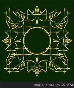 Gold ornament on deep green background. Can be used as invitation card. Vector illustration