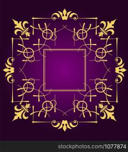 Gold ornament on deep purple green background. Can be used as invitation card. Vector illustration
