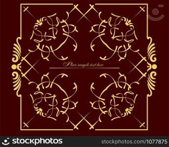 Gold ornament on deep purple green background. Can be used as invitation card. Vector illustration