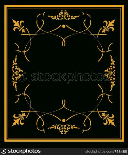Gold ornament on green deep background. Can be used as invitation card. Vector illustration
