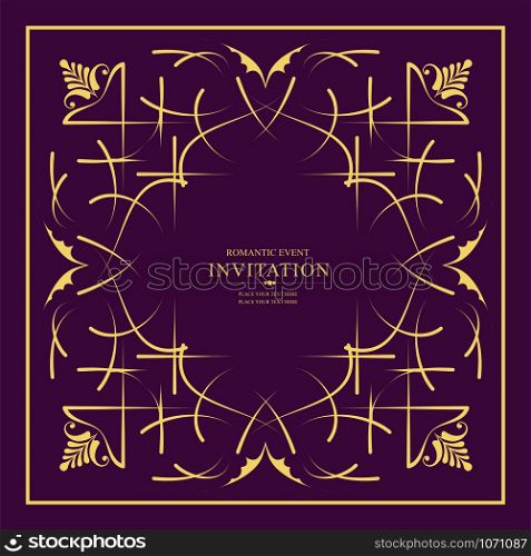 Gold ornament on puple background. Can be used as invitation card. Vector illustration