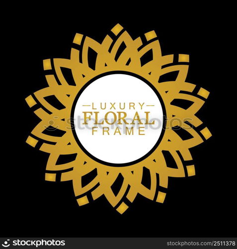 Gold ornamental round, Decorative art frame, Abstract vector floral ornament border, porcelain pattern design. 