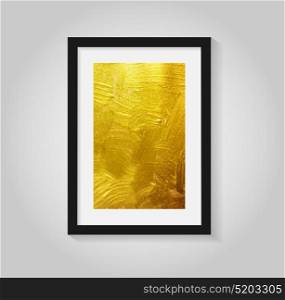 Gold Paint Glittering Textured Background in Black Frame Art Illustration. Vector Illustration EPS10. Gold Paint Glittering Textured Background in Black Frame Art Ill