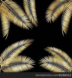 Gold Palm Leaf on Black Vector Illustration EPS10. Palm Leaf Vector Illustration