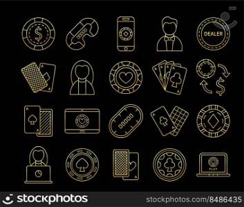 Gold pocker icons isolate on black background