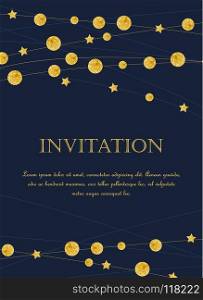 Gold polka dot decoration. Vector illustration card template with golden color circles background. Design with gold glittering polka dot decoration