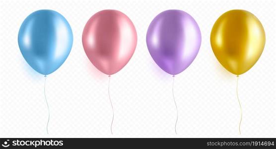 Gold, Purple, Pink, Blue Helium Balloon Set Isolated on Transparent Background. Realistic Metallic Ballon Collection in Realistic Style. Premium vector illustration.. Gold, Purple, Pink, Blue Helium Balloon Set Isolated on Transparent Background. Realistic Metallic Ballon Collection in Realistic Style